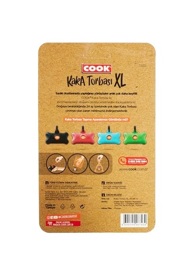 Cook Kaka Torbası, Büyük Boy, 4 Rulo X 30 Torba, 120 Adet, Kavun Kokulu, Turuncu