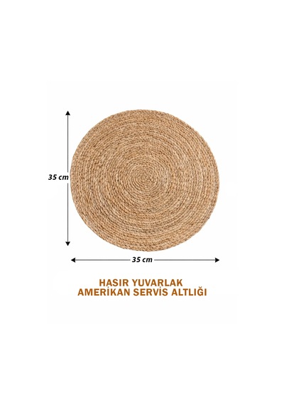 35 Cm Hasır Yuvarlak Amerikan Servis Altlığı Supla 6 Adet Açık Kahve