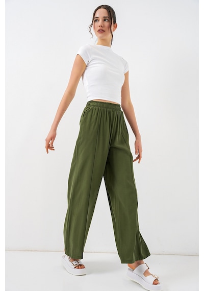 Bigdart Kadın Beli Lastikli Bol Paça Pantolon 30087 - Haki
