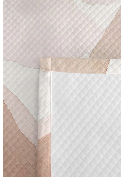 Bej Geometrik Genç Odası Tek Kişilik Pike Takımı - Modern Ekru 160x220 Cm Kapitone Yatak Örtüsü Naif Sazlık Dengesi