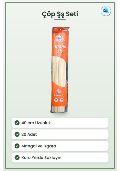 Adana Çöp Şş 40 Cm 20 Adet Mangal Aksesuarı Izgara Kebap Şşi Bahç