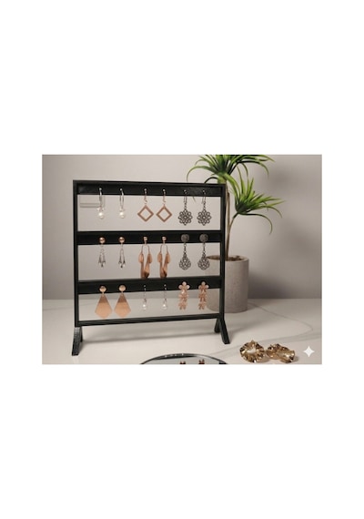 Şık Modern Küpe Standı, Siyah Takı Düzenleyici, Takı Standı , Küpe Askısı , 3 Bölmeli Organizer