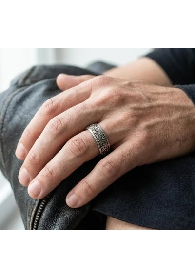 Kahveci.store Kişiye Özel Gümüş Renk Gravürlü Gotik Yüzük 22