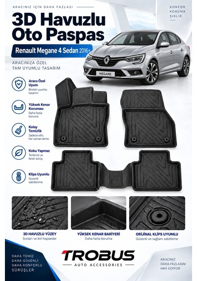 Renault Megane 4 Sedan 2019 Karbon Desenli Premium 3d Havuzlu Oto Paspas