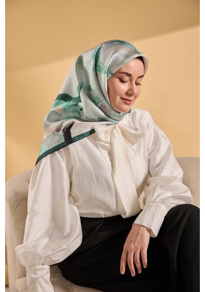 Silk Home Twill İpek Petal Eşarp Orman Yeşili 90x90 Çok Renkli