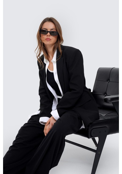 Thalure Kadın Siyah Çift Düğmeli Oversize Blazer