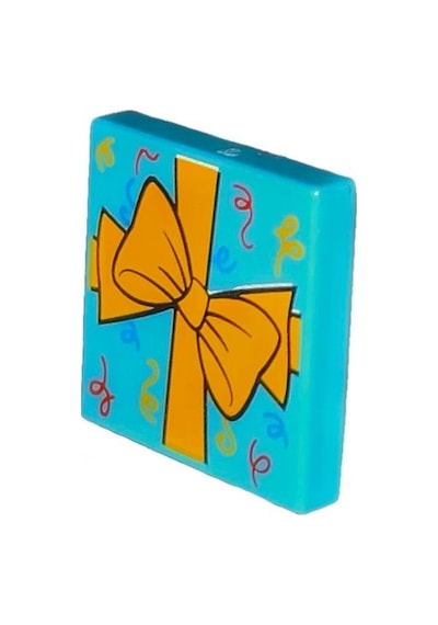 Minifigür Aksesuarları: Tile Decorated: Kurdeleli Ve Fiyonklu Hediye / Armağan Paketi Görselli 2x2 Karo Parçası 3068pb2602