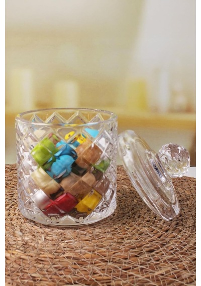 Lexroo Lüx Kristal Büyük Cam Şekerlik & Cam Lokumluk, Kesme Cam Lüx Şekerlik 13cm 7.8cm - 06637 Çok Renkli