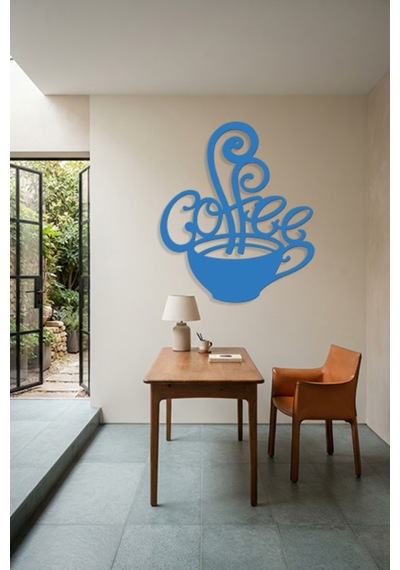 Coffee Metal Duvar Tablosu - Duvar Dekoru - Mavi - 42 X 50 Cm