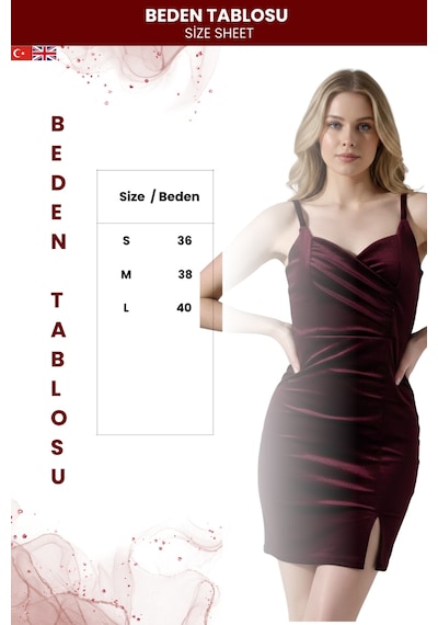 Zedefx Kadın İnce Askılı Kadife Elbise Bordo