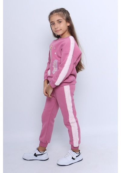 Kız Çocuk 3 İplik Eşofman Takımı Barbie Baskılı C22 LİLA