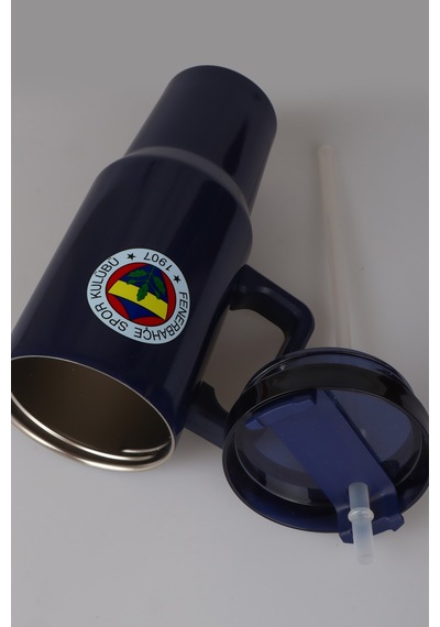 Lisanslı Fenerbahçe Pipetli Kulplu Termos Mug Paslanmaz Çelik Matara 1,20 Litre Altın