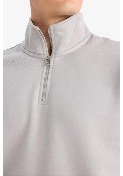 Defacto Regular Fit Dik Yaka Yarım Fermuarlı İçi Yumuşak Tüylü Basic Düz Sweatshirt X7405az25augr198 Gri