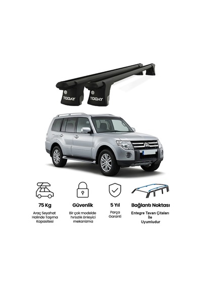 Trio-ı Mitsubishi Pajero 2006 Ve Sonrası Uyumlu Siyah Kilitli Ara Atkı 120cm Port Bagaj Tavan Barı