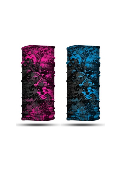 Dair Pembe Turkuaz Boya Desenli 2'li Set Boyunluk Bandana Outdoor Balaklava Yüz Maskesi Kafa Bandı