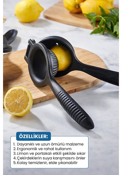 Metal Döküm Paslanmaz Limon Sıkacağı 1 Adet Siyah