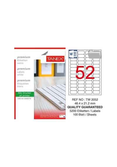 Tanex TW-2052 46.4x21.2mm Kuşe Laser Etiket 100 Lü Paket