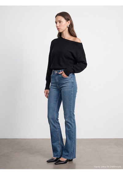 Dilvin 72376 Likralı Flare Jean Mavi