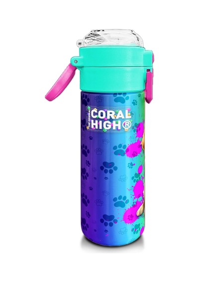 Coral High Kids Mor Pembe Köpek Desenli Pipetli Ve Direkt İçim Çelik Termos 500 Ml 31813 Mor - Açık Pembe