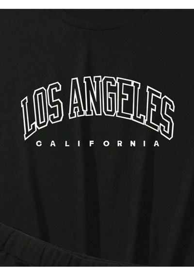 Harmandar Kadın Los Angeles Baskılı T-shirt Şort Takım Siyah-siyah