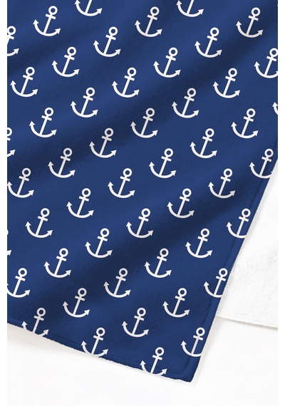 Çapa Marine Lacivert Plaj Havlusu - Nautical Beyaz Lacivert Hızlı Kuruyan Mikrofiber Havlu Kuru Kıyısı