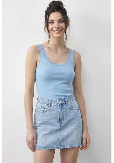 Shade Kadın Pamuklu Slim Fit U Yaka Dantelli Atlet 1053 60286022 - Bebe Mavisi Çok Renkli Shade Kadın Pamuklu Slim Fit U Yaka Dantelli Atlet 1053 60286022 - Bebe Mavisi Çok Renkli