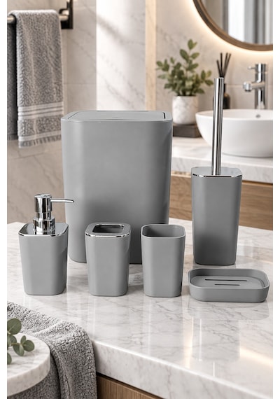 Velvet 6 Parça Banyo Seti Gri