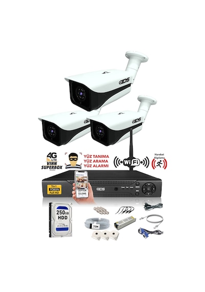 Ids - 3 Kameralı 1080P Fullhd 5Mp Sony Lensli Kamera Seti - 7070