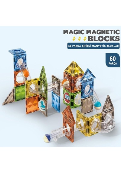 Giffy/manyetik Oyuncak Manyetik Blok Seti Stem Oyuncak 60 Parça -magic Magnetic Blocks