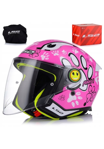 Ls2 Funny 2 Paws Pembe Çocuk Motosiklet Kaskı Beyaz - Pembe