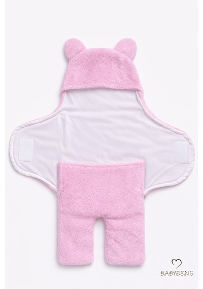 Babyden's 0-12 Ay Welsoft Peluş Bebek Dış Kundak Uyku Tulumu Ayıcık Kulaklı İçi %100 Pamuk Astarlı Battaniye Pembe