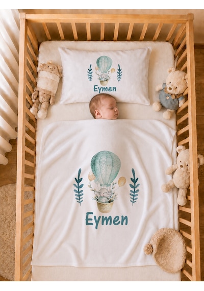 Pia Baby İsme Özel Erkek Bebek Tulum Seti %100 Pamuk Organik Baskılı Yastık Kılıfı Ve Battaniyeli Tulum 2060tyb0x Ekru