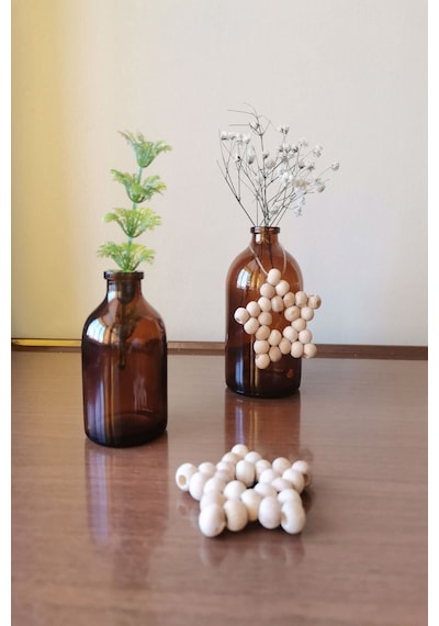 Dekoratif Amber Cam Vazo ve Ahşap Yıldız Seti