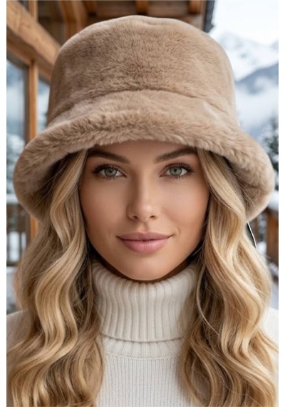 Tezzgelsin Kadın Premium Ayarlanabilir Peluş Kışlık Bucket Kova Şapka Vizon