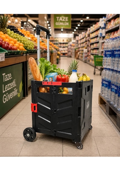 Katlanabilir Yükseklik Ayarlı Paket Taşıma Arabası D350 - Market Ve Pazar Alışveriş Arabası