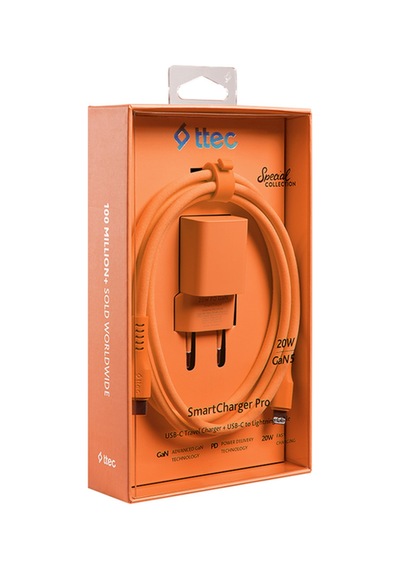 Ttec Smartcharger Gan 20w Pd Seyahat Hızlı Şarj Aleti + Usb-c - Lightning 120cm Kablo Neon Turuncu