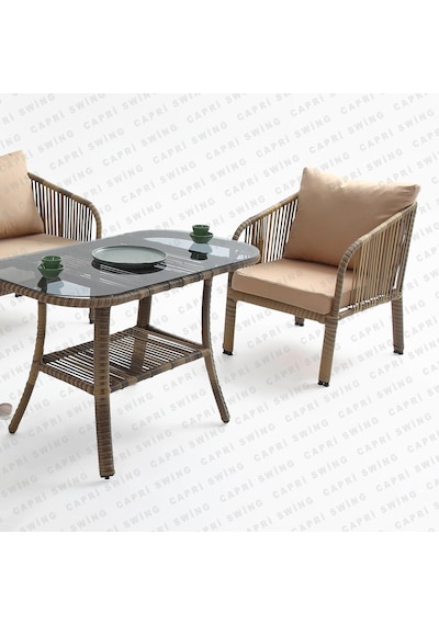 Capri Swing Artemis İkili Rattan Balkon Bahçe Takımı Açık Kahve