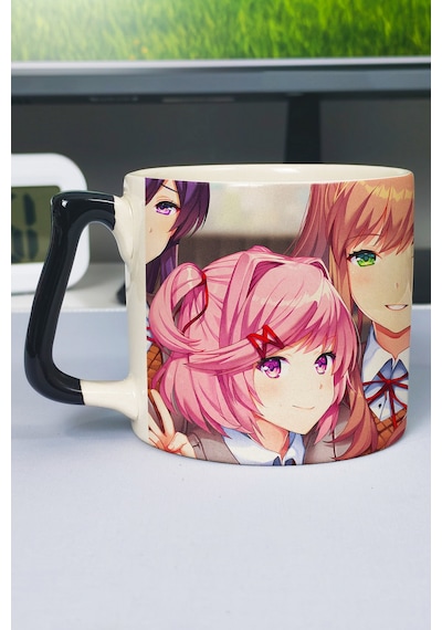 Ddlc Baskılı Seramik Lüks Kupa 1 Adet Özel Siyah Kulp Dalga Kulp V4d Çok Renkli