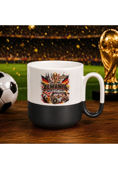 Bk Gift Almanya Taraftar Temalı Dünya Futbol Kupası Tasarımlı Siyah Joyful Kupa Bardak Beyaz