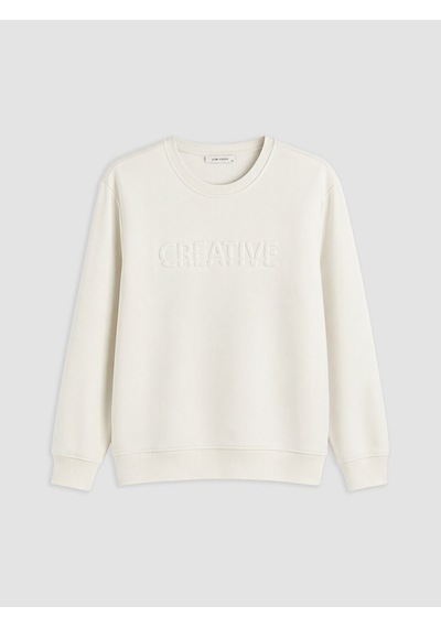 Lcw Vision Gri Bisiklet Yaka Baskılı Erkek Kalın Sweatshirt