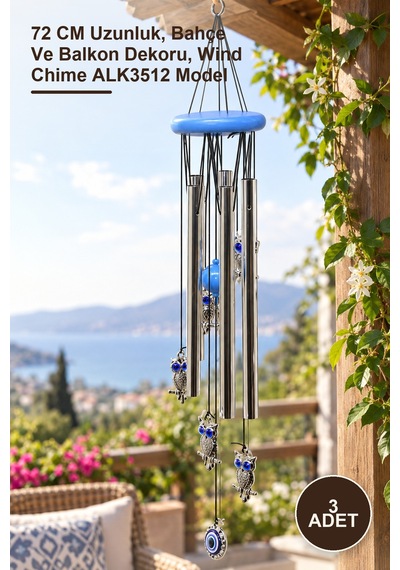 3 Adet Metal Rüzgar Çanı 72 Cm Uzunluk, Bahçe Ve Balkon Dekoru, Wind Chime Alk3512 Model
