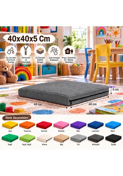 40x40x5 Cm Kare Minder - Sandalye Minderi - Kreş Anaokulu Oyun Aktivite Minderi - Bahçe Dekor Minderi Antrasit