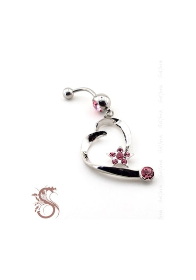 Pembe Taşlı Kalp Yıldız Cerrahi Çelik Göbek Piercing P424 Pembe