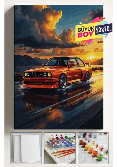 Sayılarla Boyama Seti Numaralı Tuval Fırça Boya Dahil Kasnaklı Set 50x70 Cm - Turuncubmv