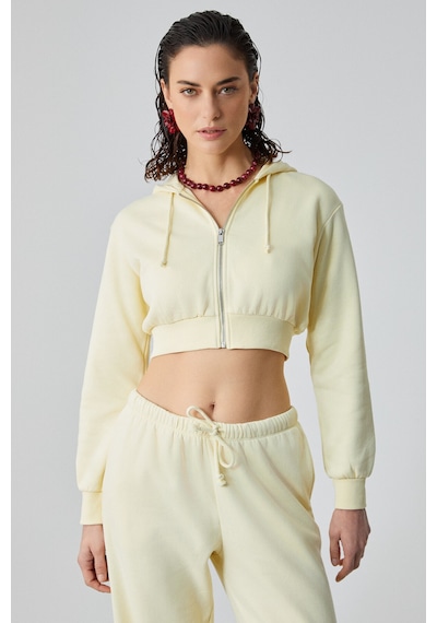 Grımelange ARUBA Kadın %100 Pamuk Uzun Kol Crop Sarı Sweatshirt