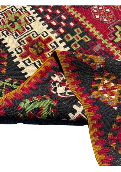 El Dokuma Antika Gömürgen Kilimi 112x150 Kök Boya %100 Yün Kilim