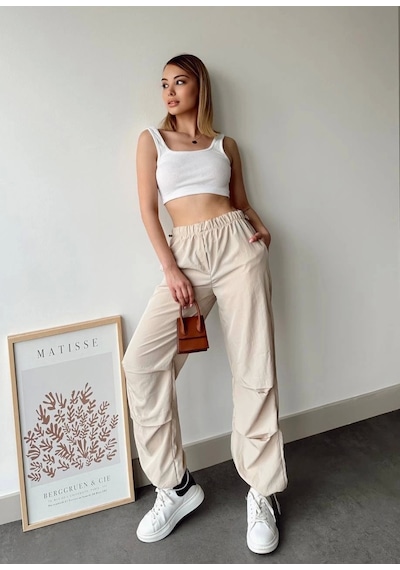 Ecenin Favorileri Bej Paraşüt Pantolon Bej