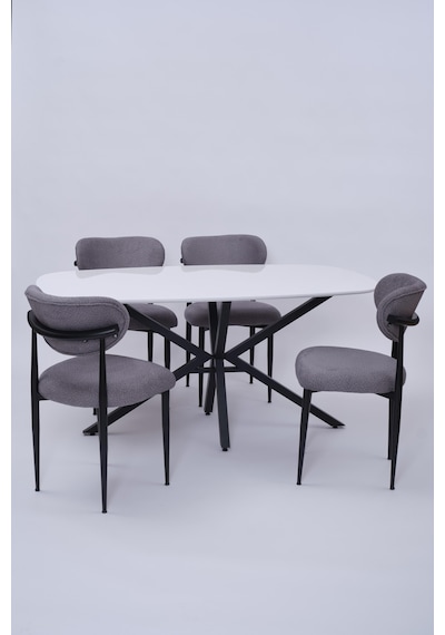 Çapraz Polo Demir High Gloss Yemek Masa Sandalye Takımı 90x160 beyaz