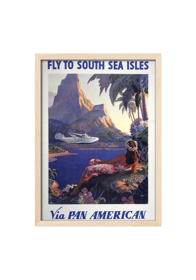 South Sea Isles Doğal Ahşap Çerçeveli Poster, Dekoratif Seyahat Duvar Tablosu