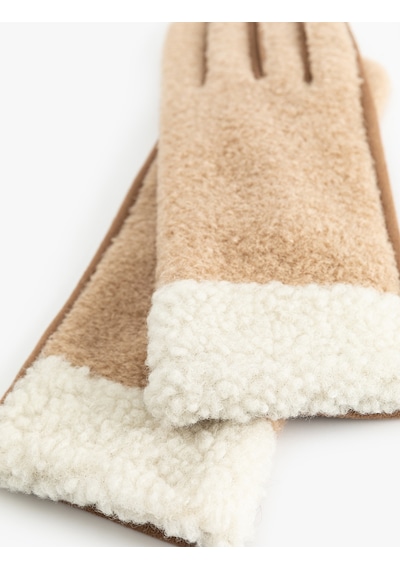 Koton Peluş Detaylı Çok Renkli Eldiven Bej 6wak50027aa Ekru